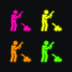 Boy four color glowing neon vector icon