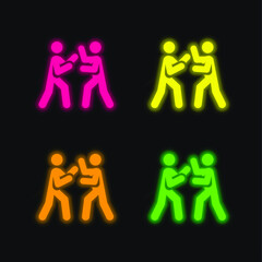 Boxing four color glowing neon vector icon