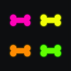 Bone four color glowing neon vector icon