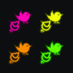 Black Bird And Broken Egg four color glowing neon vector icon