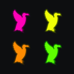 Bird Auk Shape four color glowing neon vector icon