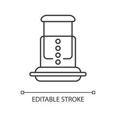 Air pressure coffee plunger linear icon. Professional plunger for espresso making. Thin line customizable illustration. Contour symbol. Vector isolated outline drawing. Editable stroke