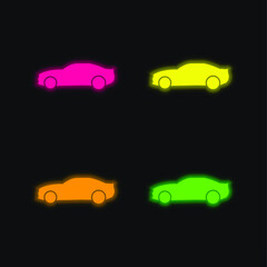 Black Big Car Side View four color glowing neon vector icon