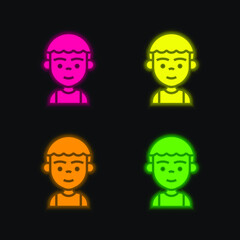 Boy four color glowing neon vector icon