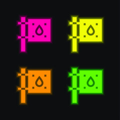 Blood Donation four color glowing neon vector icon