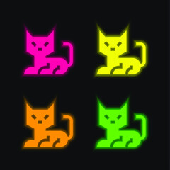 Black Cat four color glowing neon vector icon