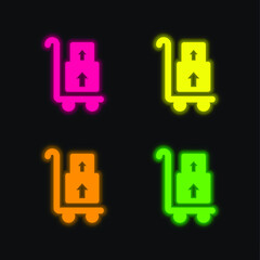 Boxes four color glowing neon vector icon