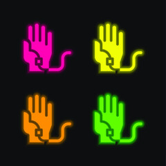 Obraz premium Blood Transfusion four color glowing neon vector icon