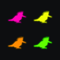 Bird Silhouette four color glowing neon vector icon