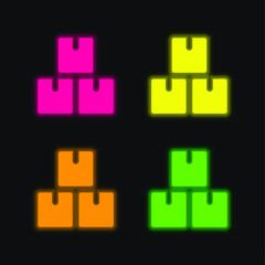 Boxes four color glowing neon vector icon