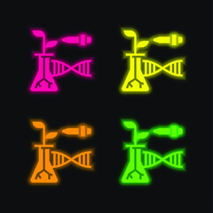 Biotechnology four color glowing neon vector icon
