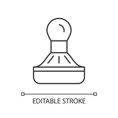 Coffee tamper linear icon. Equipment for professional espresso preparation. Barista accessories. Thin line customizable illustration. Contour symbol. Vector isolated outline drawing. Editable stroke