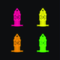 Big Ben four color glowing neon vector icon