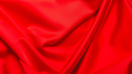 Obraz premium beautiful red satin fabric on white table background Top view. tailoring of elegant dresses. Texture. Background. Banner