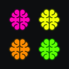 Brain four color glowing neon vector icon