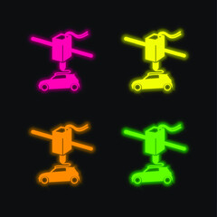 3d Printer Printing A Car four color glowing neon vector icon