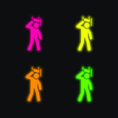 Accident four color glowing neon vector icon