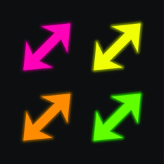 Arrow Diagonal With Two Points To Opposite Directions four color glowing neon vector icon