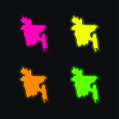 Bangladesh four color glowing neon vector icon