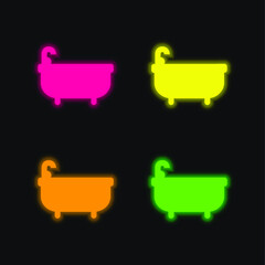 Bathtube four color glowing neon vector icon