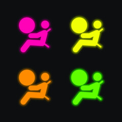 Airbag four color glowing neon vector icon