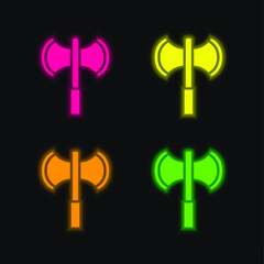 Axe four color glowing neon vector icon