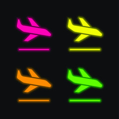 Arrival four color glowing neon vector icon