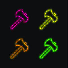 Axe Tool Outline four color glowing neon vector icon