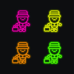 Bell Boy four color glowing neon vector icon