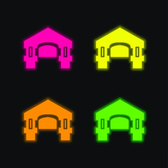 Antique Building four color glowing neon vector icon