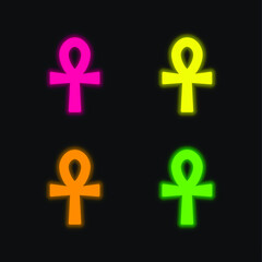 Obraz premium Ankh four color glowing neon vector icon