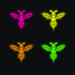 Bee four color glowing neon vector icon