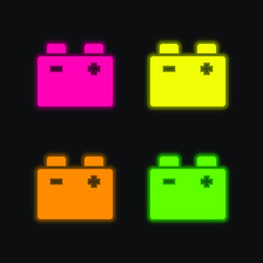 Battery four color glowing neon vector icon
