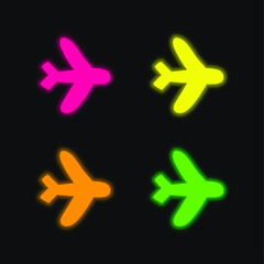 Fototapeta premium Airplane Mode four color glowing neon vector icon