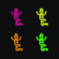 Aerobic four color glowing neon vector icon