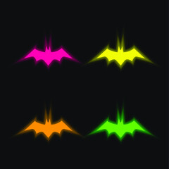 Bat Silhouette four color glowing neon vector icon