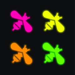Bee four color glowing neon vector icon