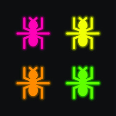 Obraz premium Ant four color glowing neon vector icon