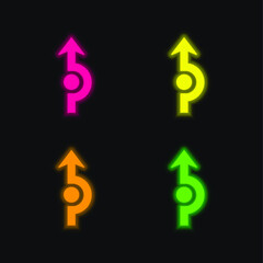 Arrow Curving Around A Circle four color glowing neon vector icon