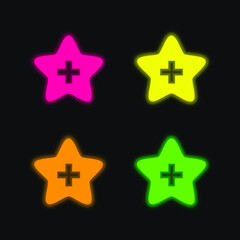 Add To Favorites four color glowing neon vector icon