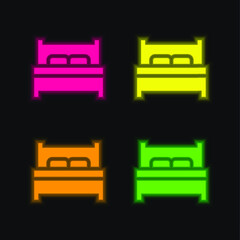 Bed four color glowing neon vector icon