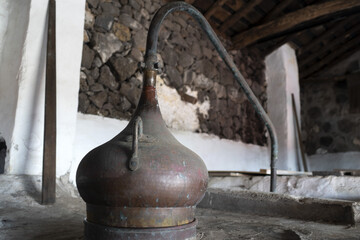 Azores old wine stills caldron hood condensation serpentine tube