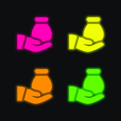 Bag four color glowing neon vector icon