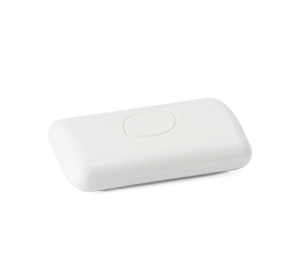rectangular bar of white soap isolated on white background
