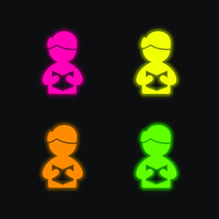 Book four color glowing neon vector icon