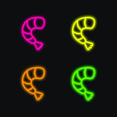 Obraz na płótnie Canvas Big Shrimp four color glowing neon vector icon