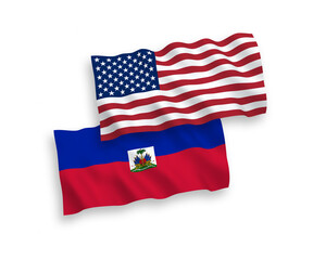 Flags of Republic of Haiti and America on a white background