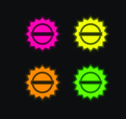 Black Circular Label With A White Banner four color glowing neon vector icon