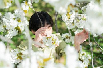 桜と女性のポートレート