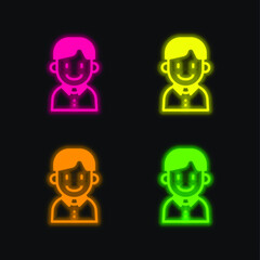 Boy four color glowing neon vector icon